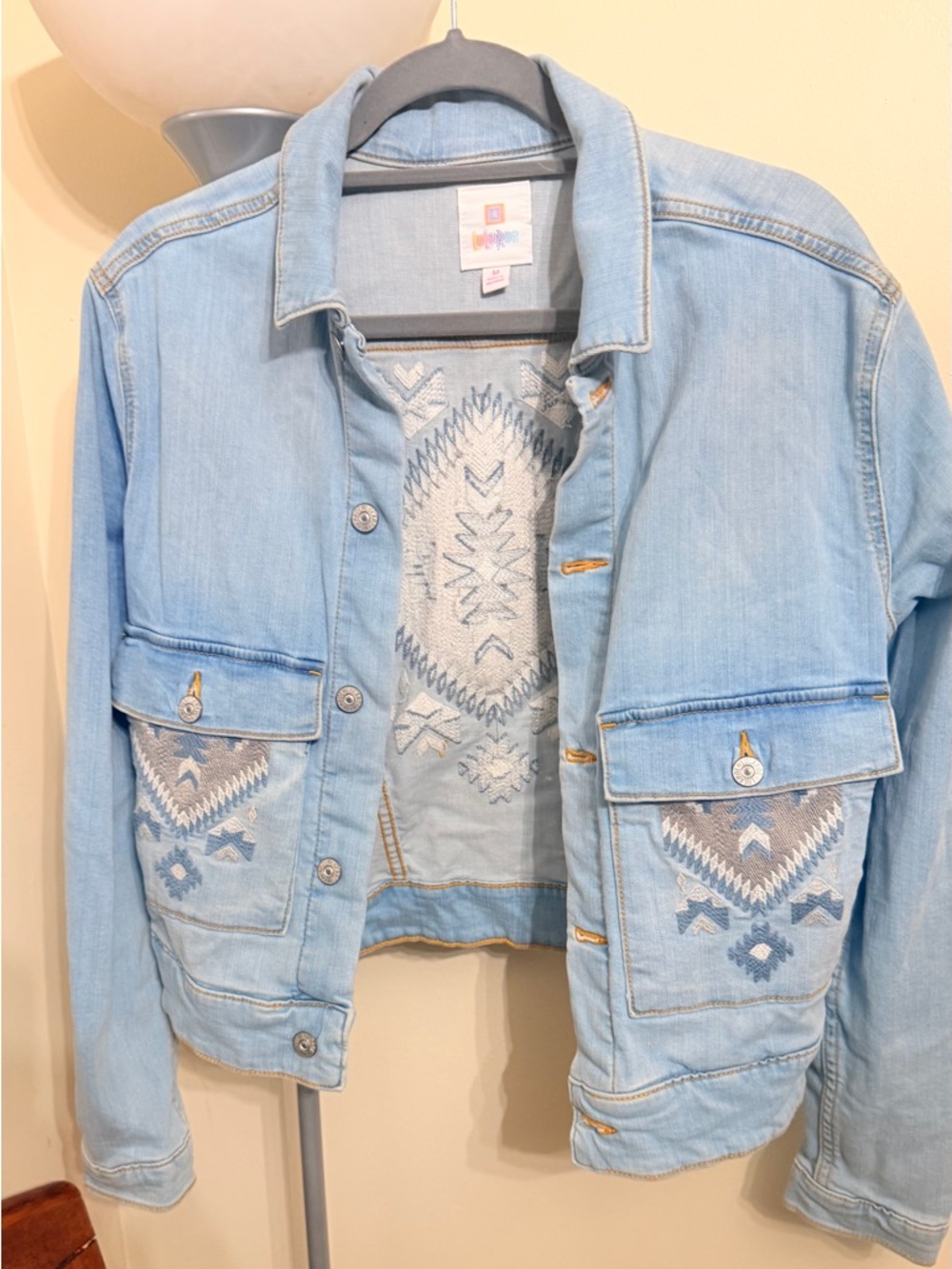 LulaRoeLight Wash Embroidered Denim Jacket